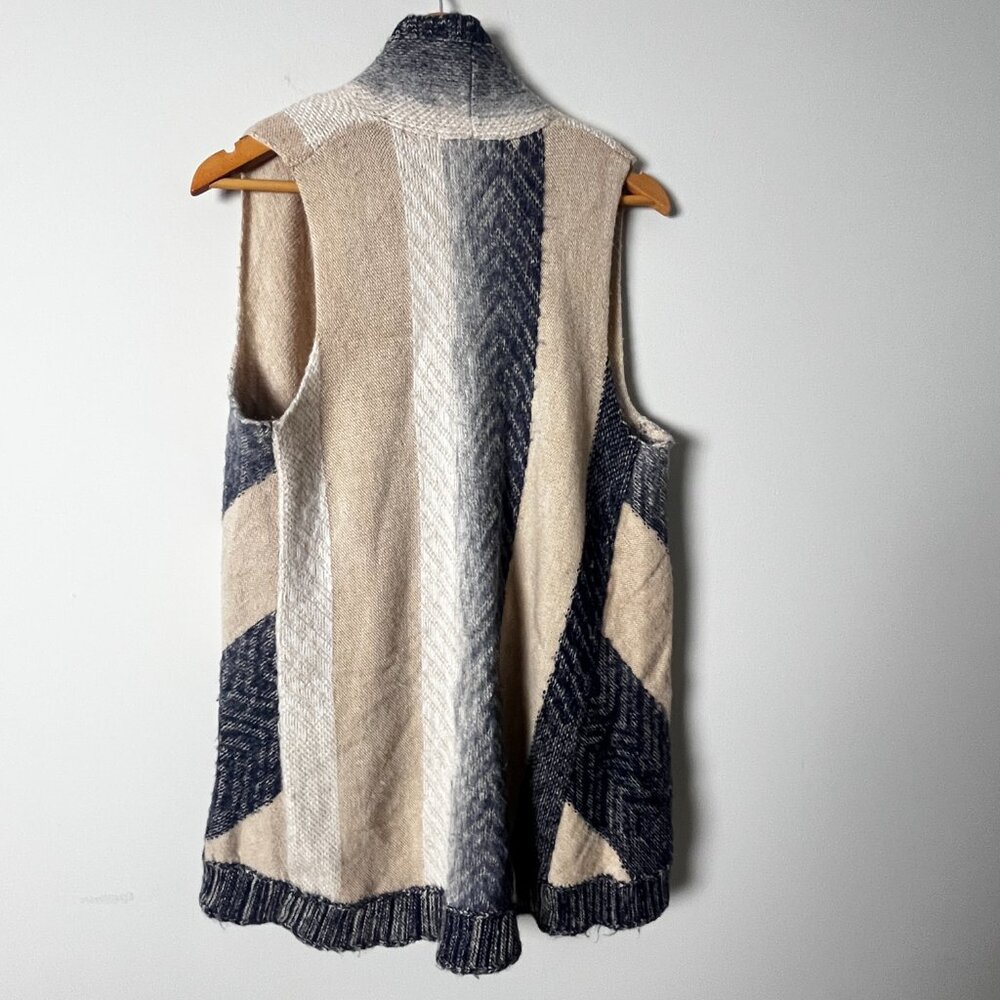 2/$30 Anthropologie Sleeping on Snow Tan Blue Open Cardigan Mabli Sweater Small - Picture 3 of 5